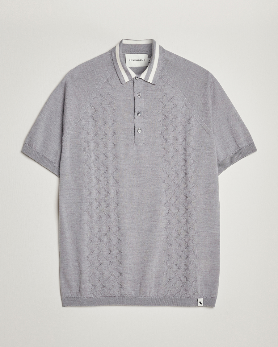 Herren | Poloshirts | Peregrine | Textured Wool Short Sleeve Poloshirt Light Grey