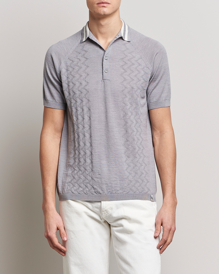 Herren | Poloshirts | Peregrine | Textured Wool Short Sleeve Poloshirt Light Grey