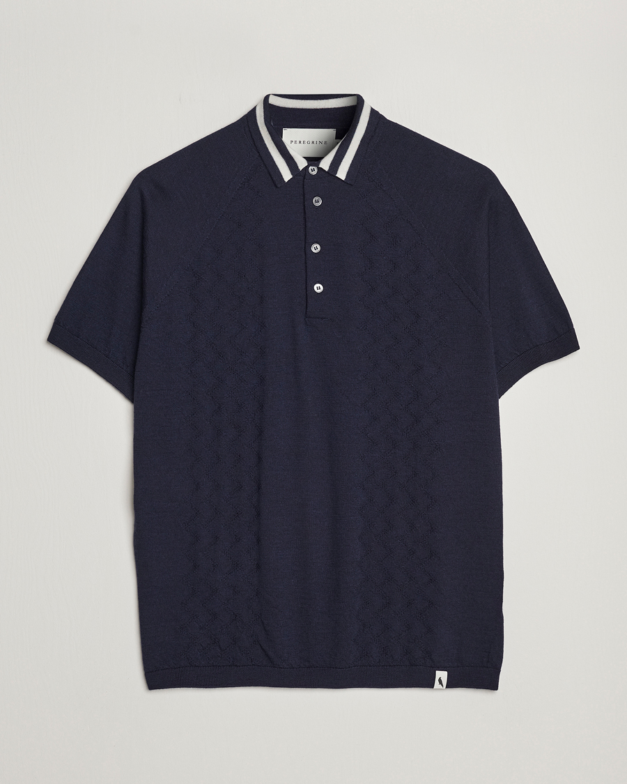 Herren | Poloshirts | Peregrine | Textured Wool Short Sleeve Poloshirt Navy
