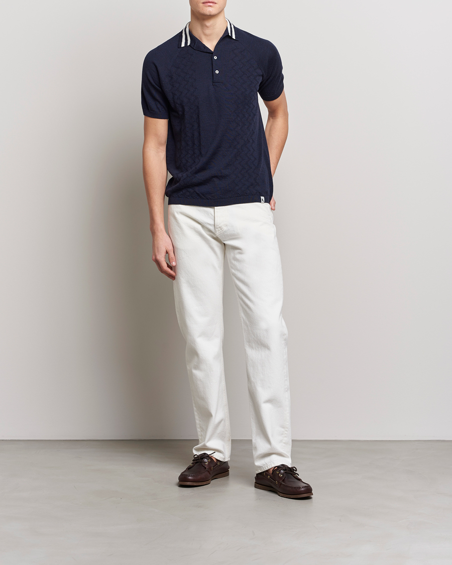 Herren | Poloshirts | Peregrine | Textured Wool Short Sleeve Poloshirt Navy