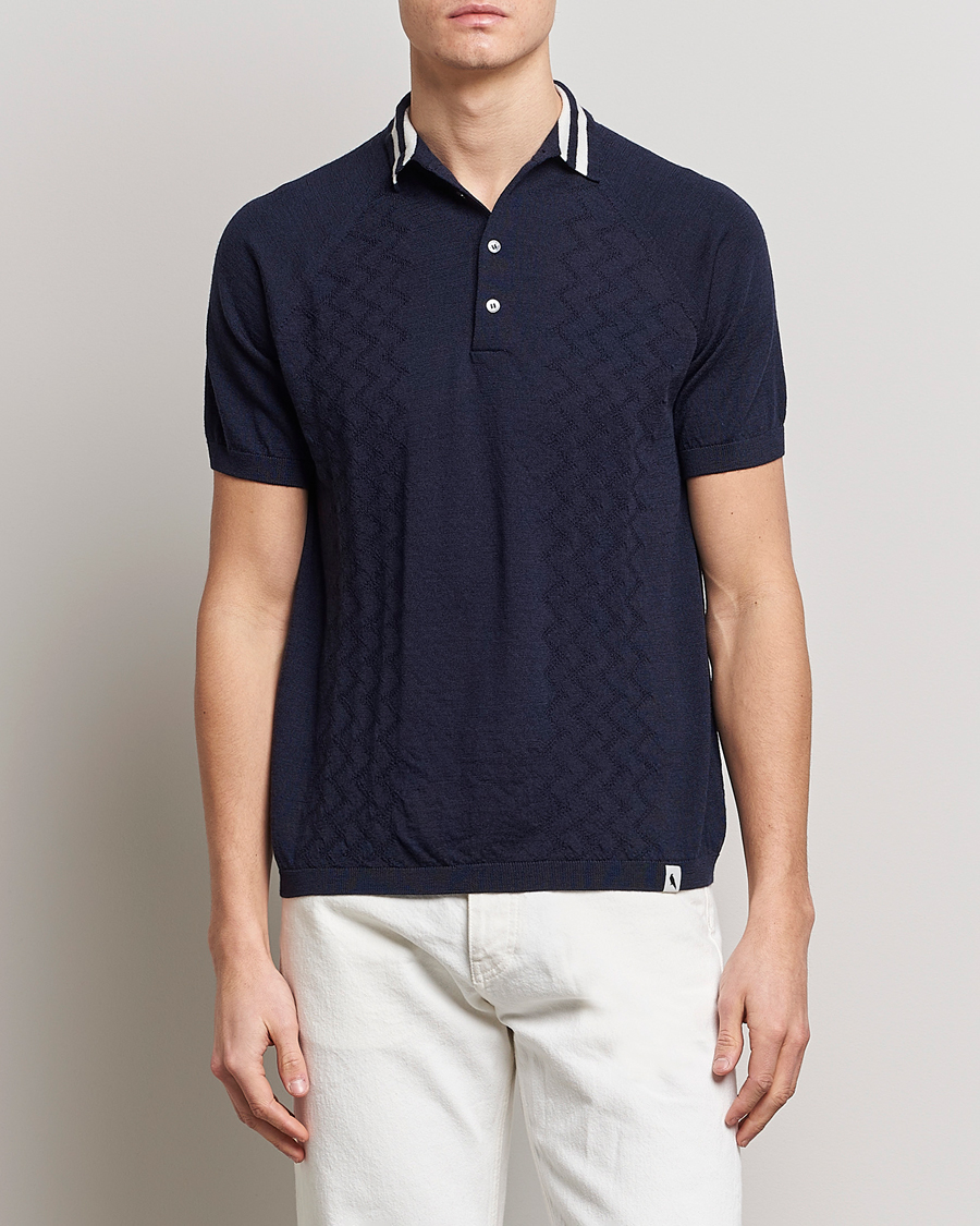 Herren | Poloshirts | Peregrine | Textured Wool Short Sleeve Poloshirt Navy