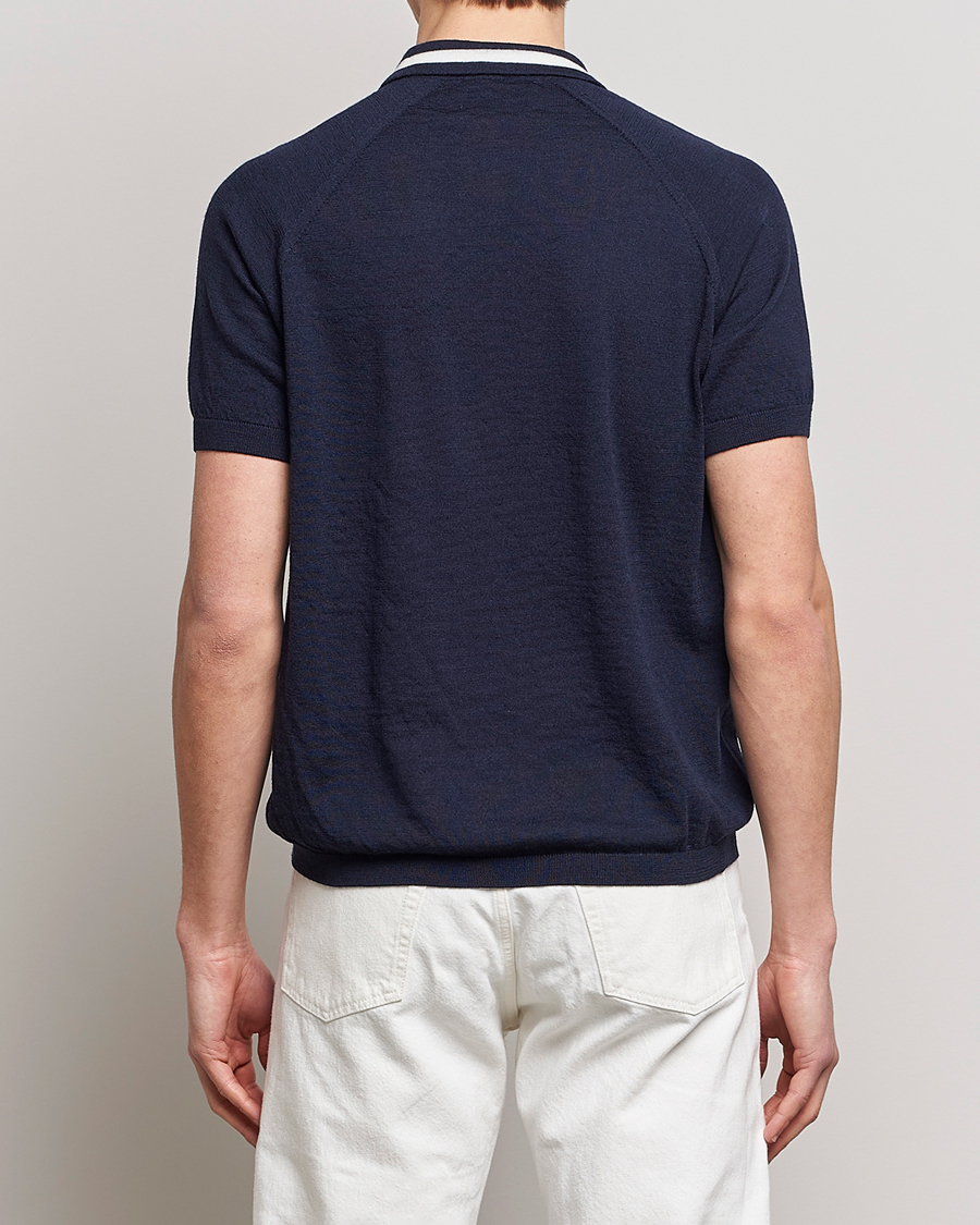 Herren | Poloshirts | Peregrine | Textured Wool Short Sleeve Poloshirt Navy