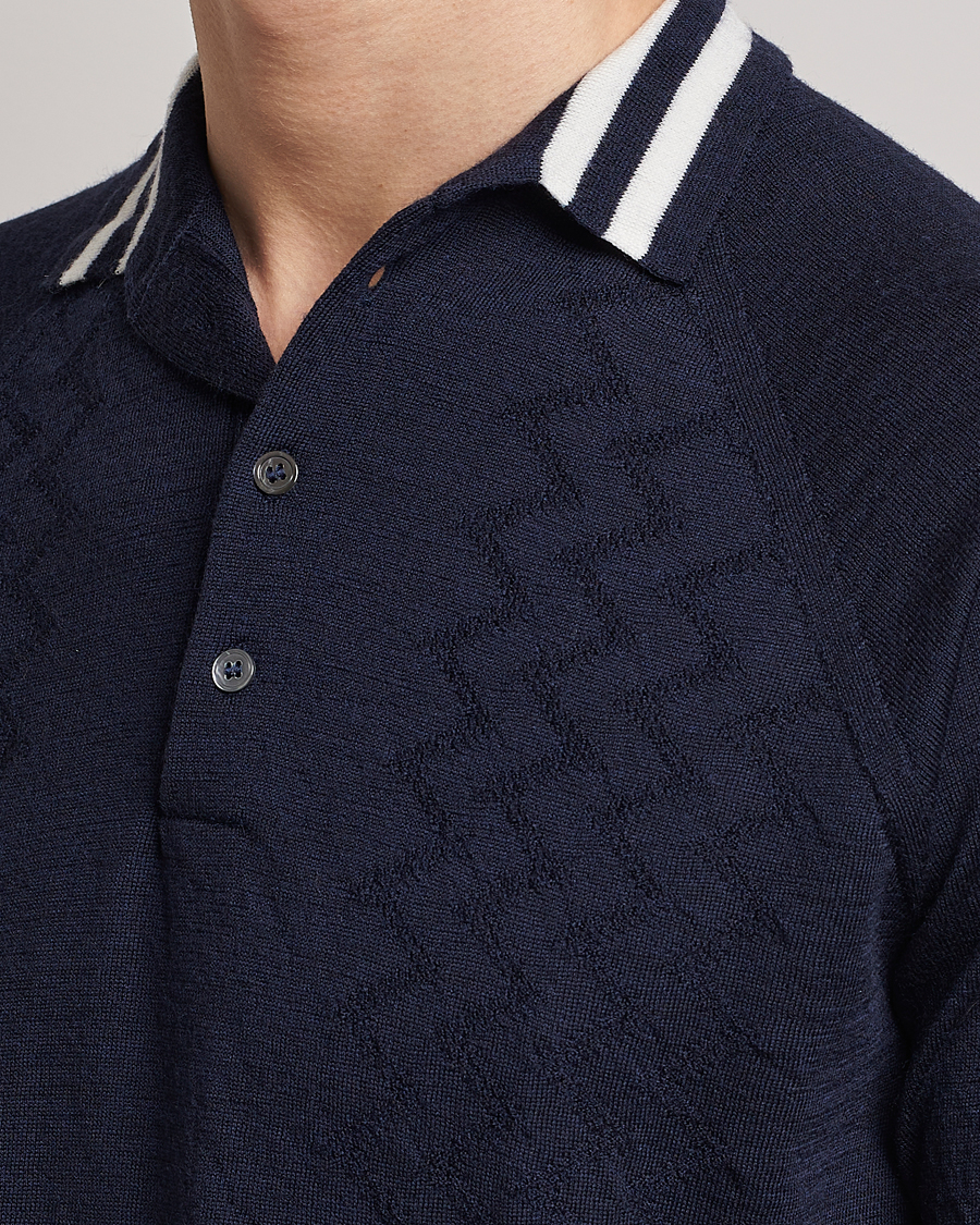 Herren | Poloshirts | Peregrine | Textured Wool Short Sleeve Poloshirt Navy
