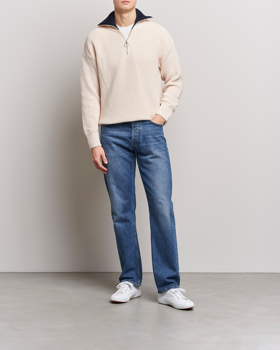Herren | Pullover | GANT | Chunky Ribbed Knitted Half-Zip Linen White