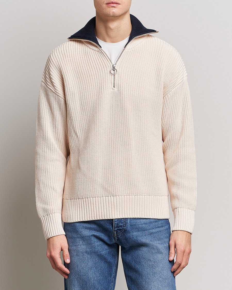 Herren | Pullover | GANT | Chunky Ribbed Knitted Half-Zip Linen White