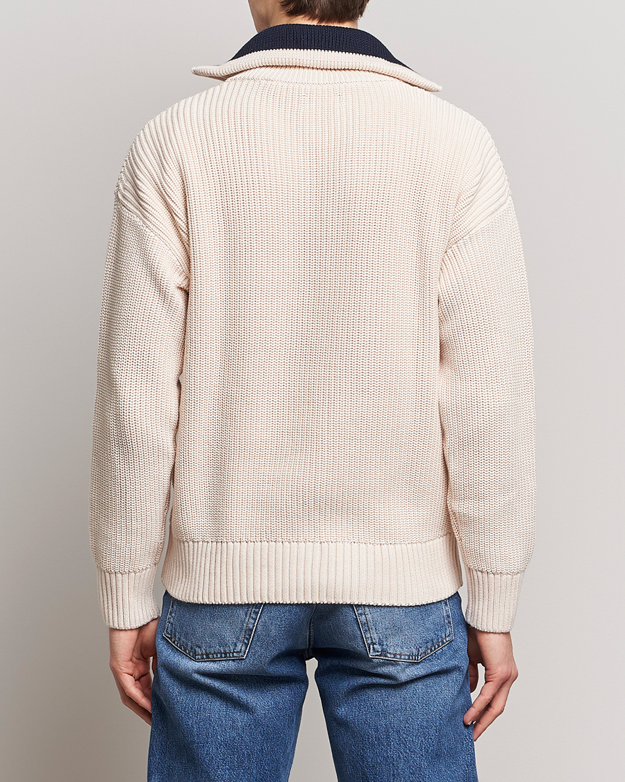 Herren | Pullover | GANT | Chunky Ribbed Knitted Half-Zip Linen White