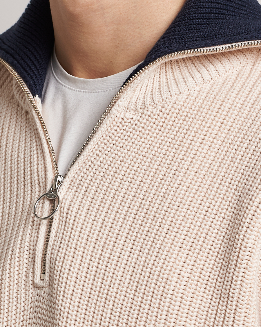 Herren | Pullover | GANT | Chunky Ribbed Knitted Half-Zip Linen White