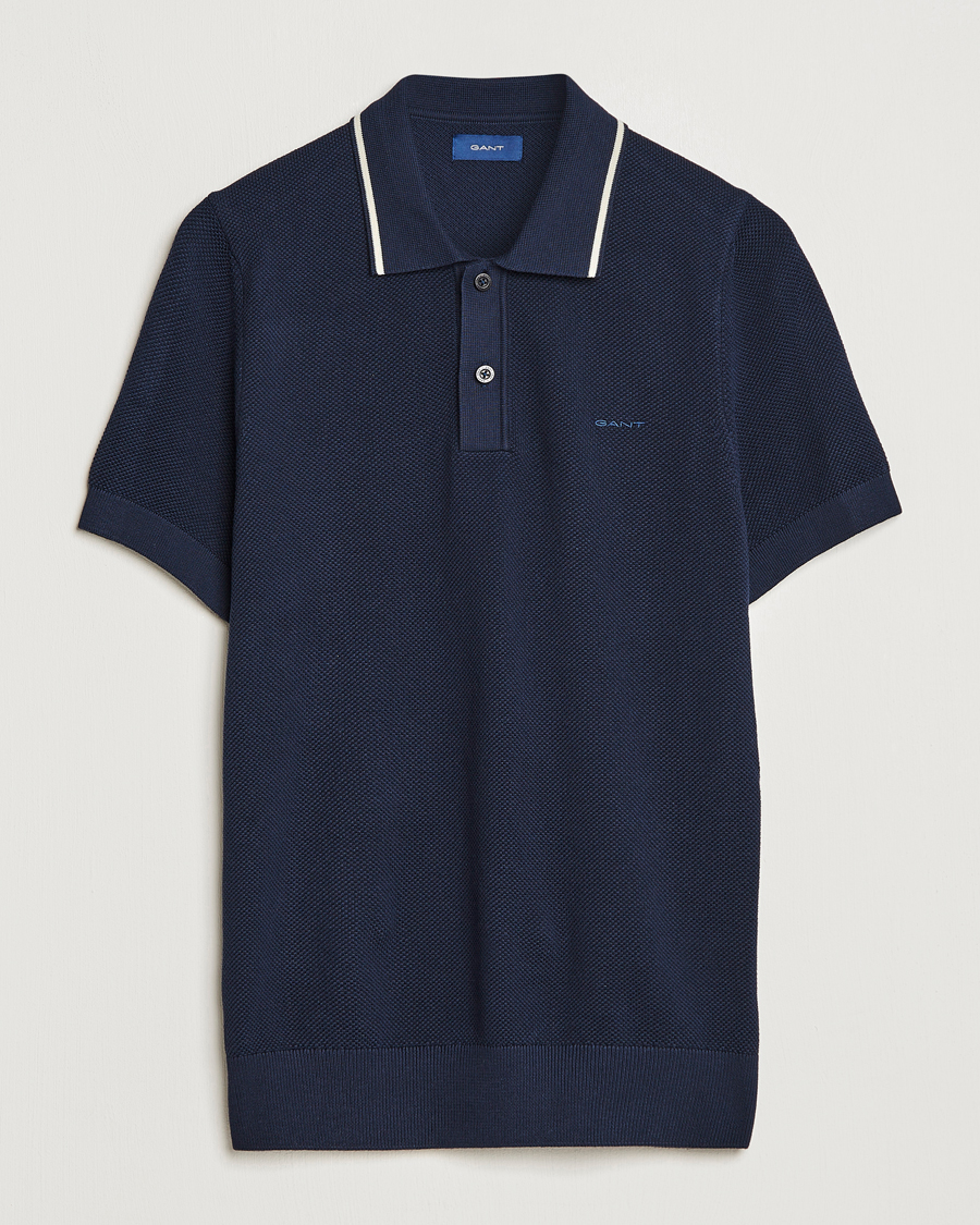 Herren | Poloshirts | Gant | Cotton Knitted Polo Evening Blue