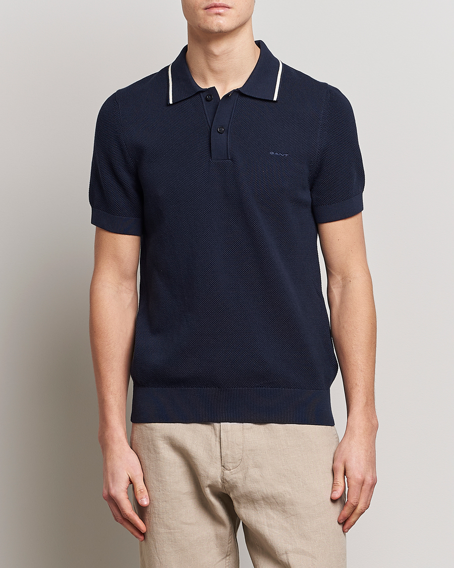 Herren | Poloshirts | Gant | Cotton Knitted Polo Evening Blue