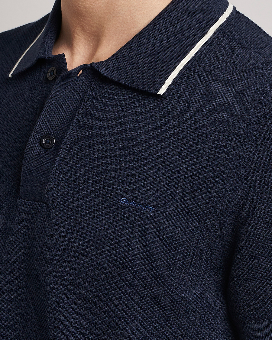 Herren | Poloshirts | Gant | Cotton Knitted Polo Evening Blue