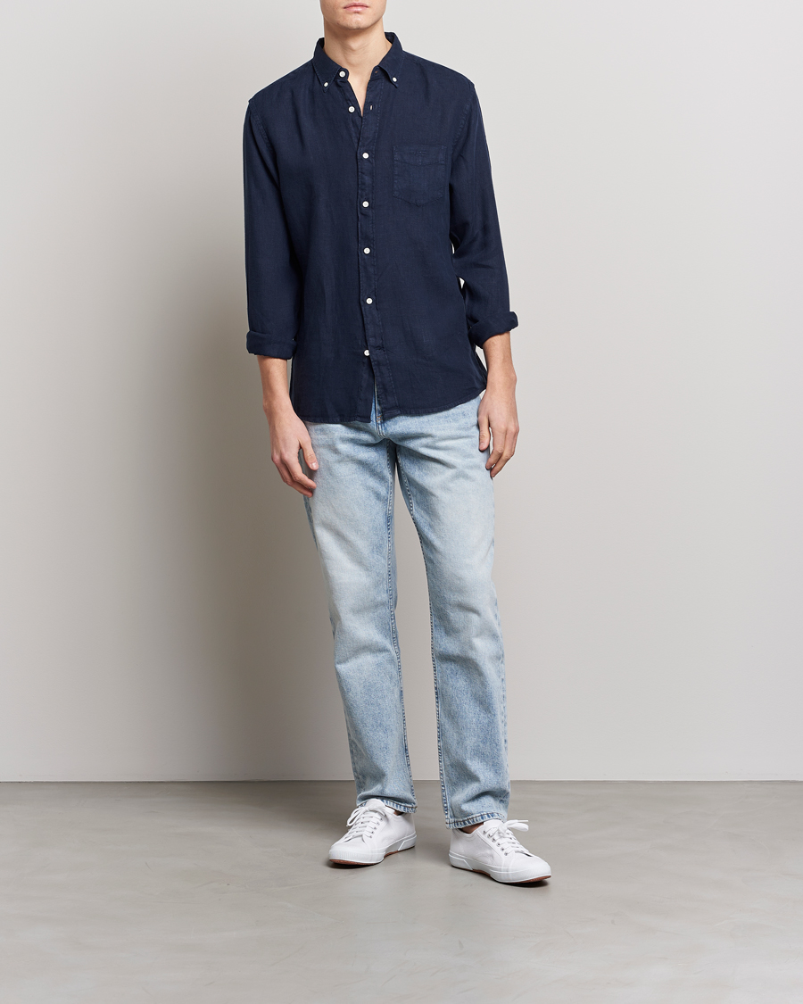 Herren | Hemden | GANT | Regular Fit Garment Dyed Linen Shirt Marine