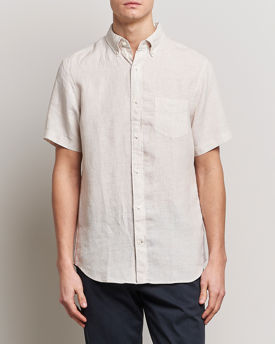 Herren | Hemden | GANT | Regular Fit Striped Linen Short Sleeve Shirt Dry Sand
