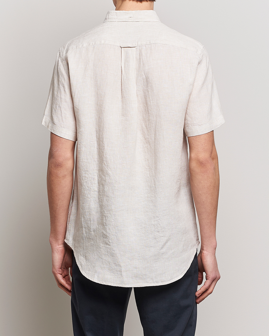 Herren | Hemden | GANT | Regular Fit Striped Linen Short Sleeve Shirt Dry Sand