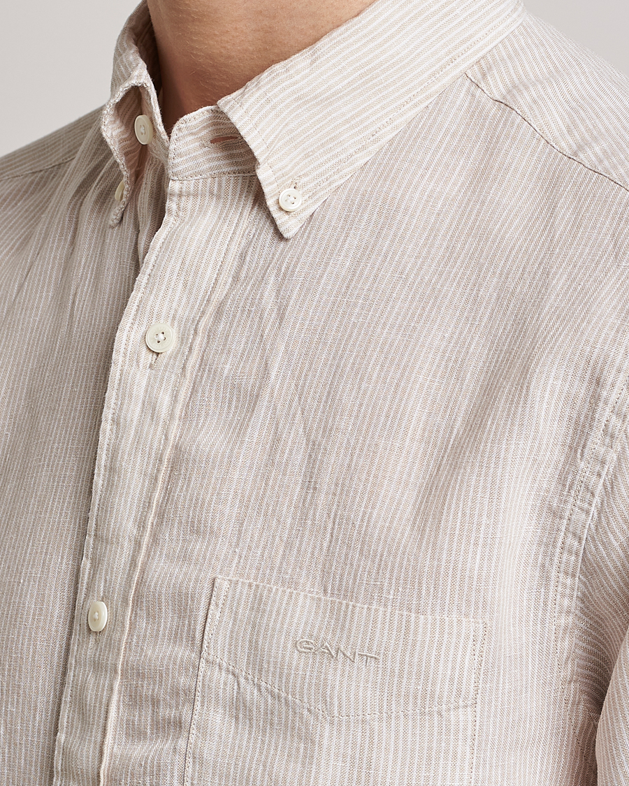 Herren | Hemden | GANT | Regular Fit Striped Linen Short Sleeve Shirt Dry Sand