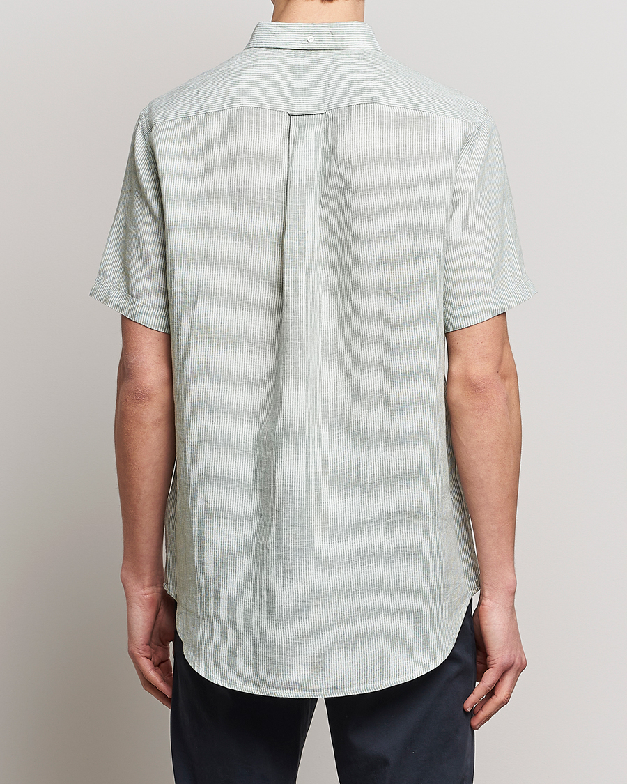 Herren | Hemden | GANT | Regular Fit Striped Linen Short Sleeve Shirt Calamata Green