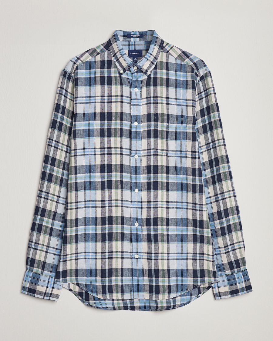 Herren | Hemden | GANT | Regular Fit Linen Madras Checked Shirt Marine Multi