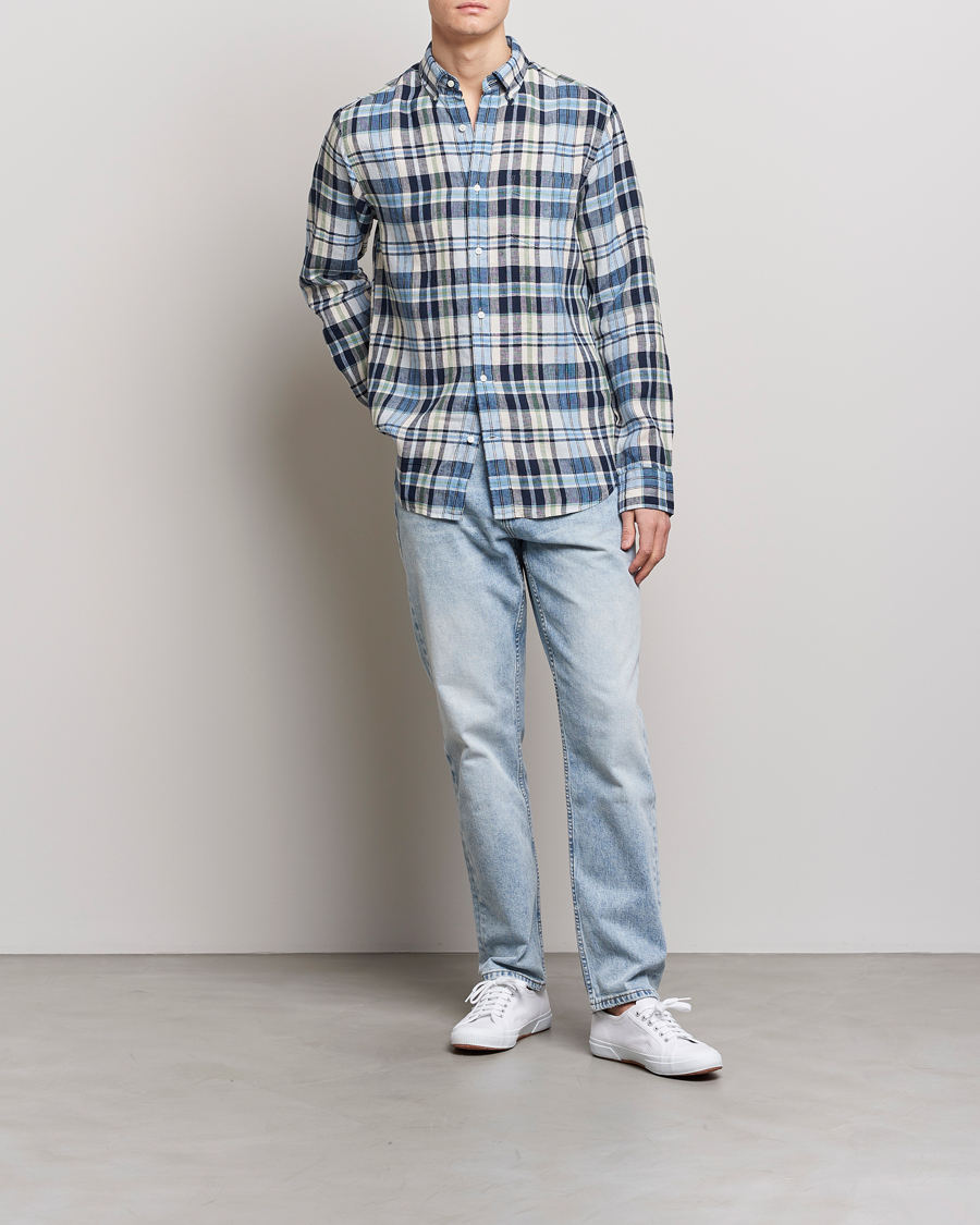Herren | Hemden | GANT | Regular Fit Linen Madras Checked Shirt Marine Multi