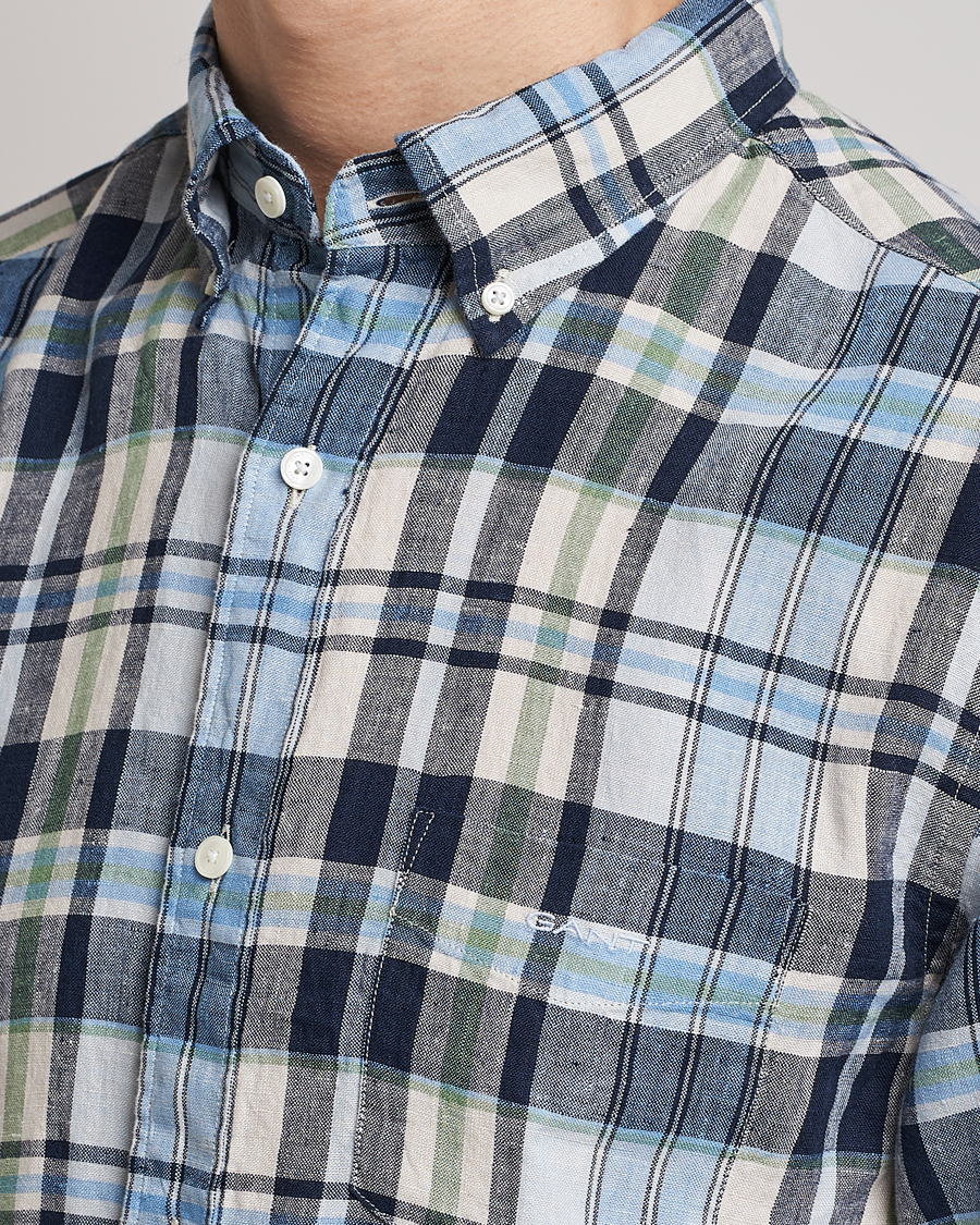 Herren | Hemden | GANT | Regular Fit Linen Madras Checked Shirt Marine Multi
