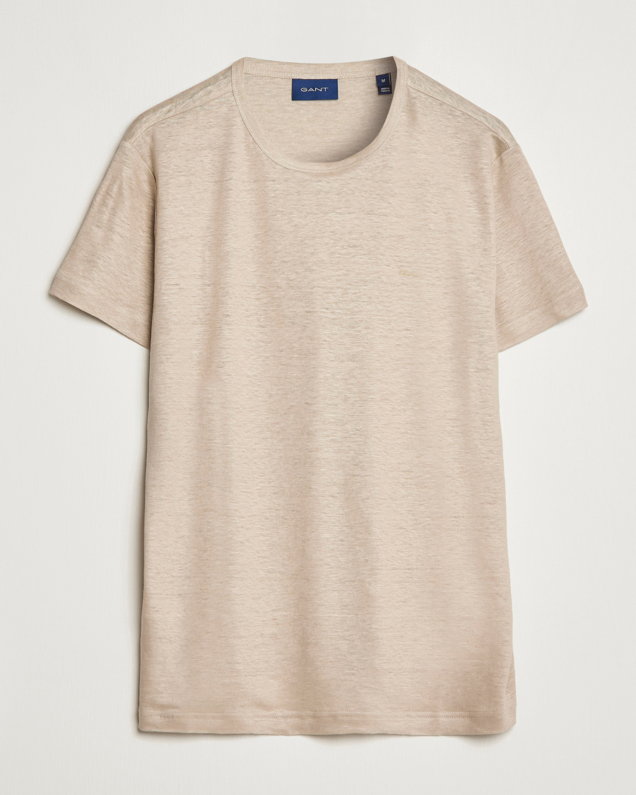 Herren | T-Shirts | GANT | Cotton/Linen Crew Neck T-Shirt Khaki Beige