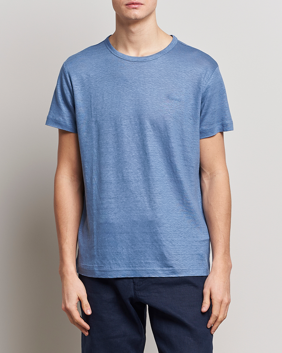 Herren | T-Shirts | GANT | Cotton/Linen Crew Neck T-Shirt Salty Sea Blue