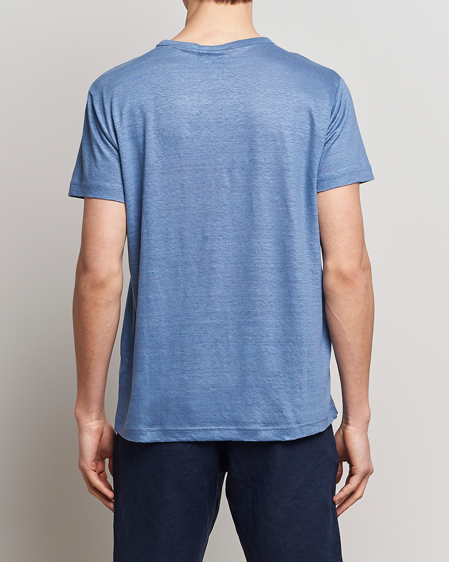 Herren | T-Shirts | GANT | Cotton/Linen Crew Neck T-Shirt Salty Sea Blue