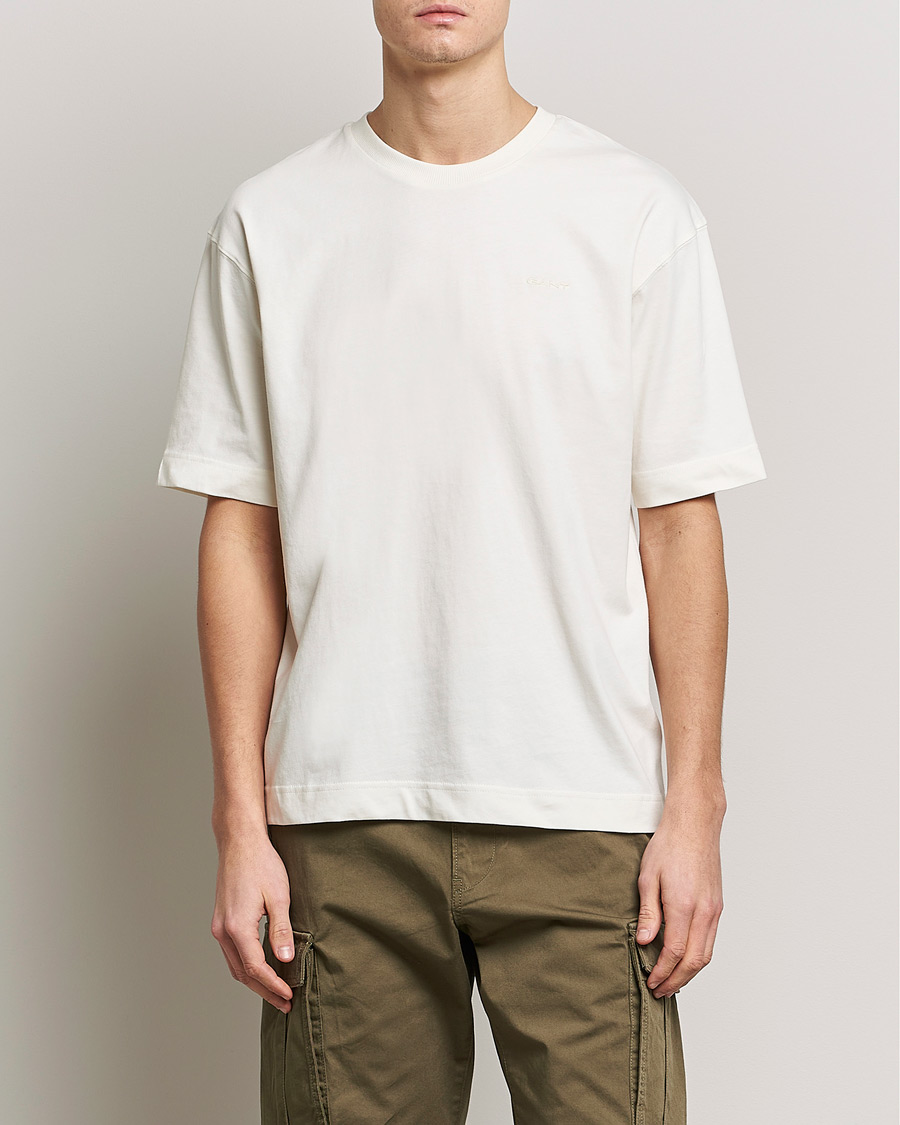 Herren | T-Shirts | GANT | Icon Crew Neck T-Shirt Cream