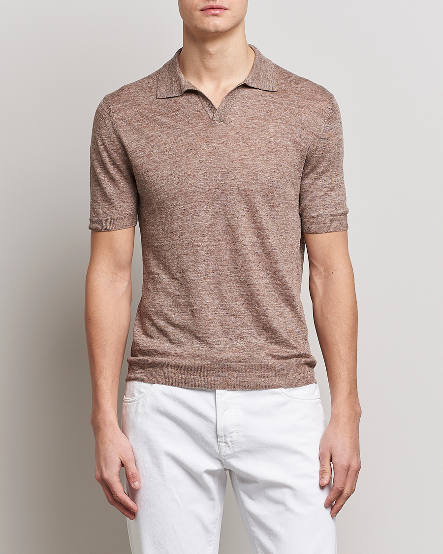 Herren | Kategorie | Gran Sasso | Knitted Linen Polo Medium Brown