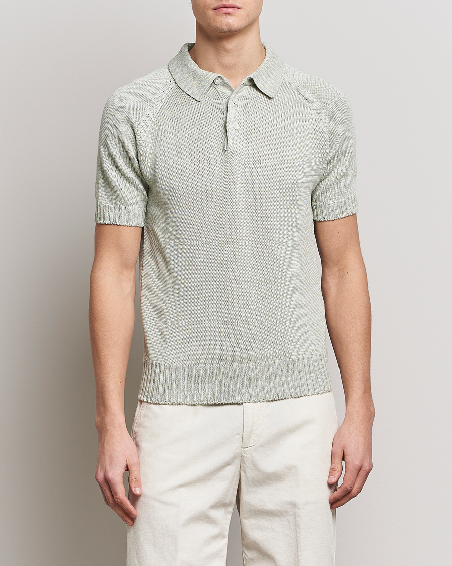 Herren | Poloshirts | Gran Sasso | Cotton/Linen Knitted Polo Light Green