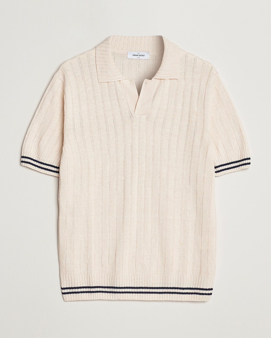 Herren | Poloshirts | Gran Sasso | Cotton/Linen Structured Knitted Polo Cream