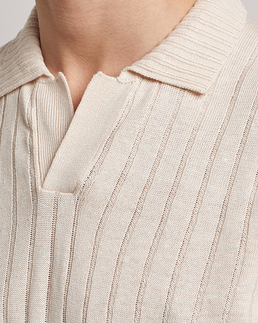 Herren | Poloshirts | Gran Sasso | Cotton/Linen Structured Knitted Polo Cream