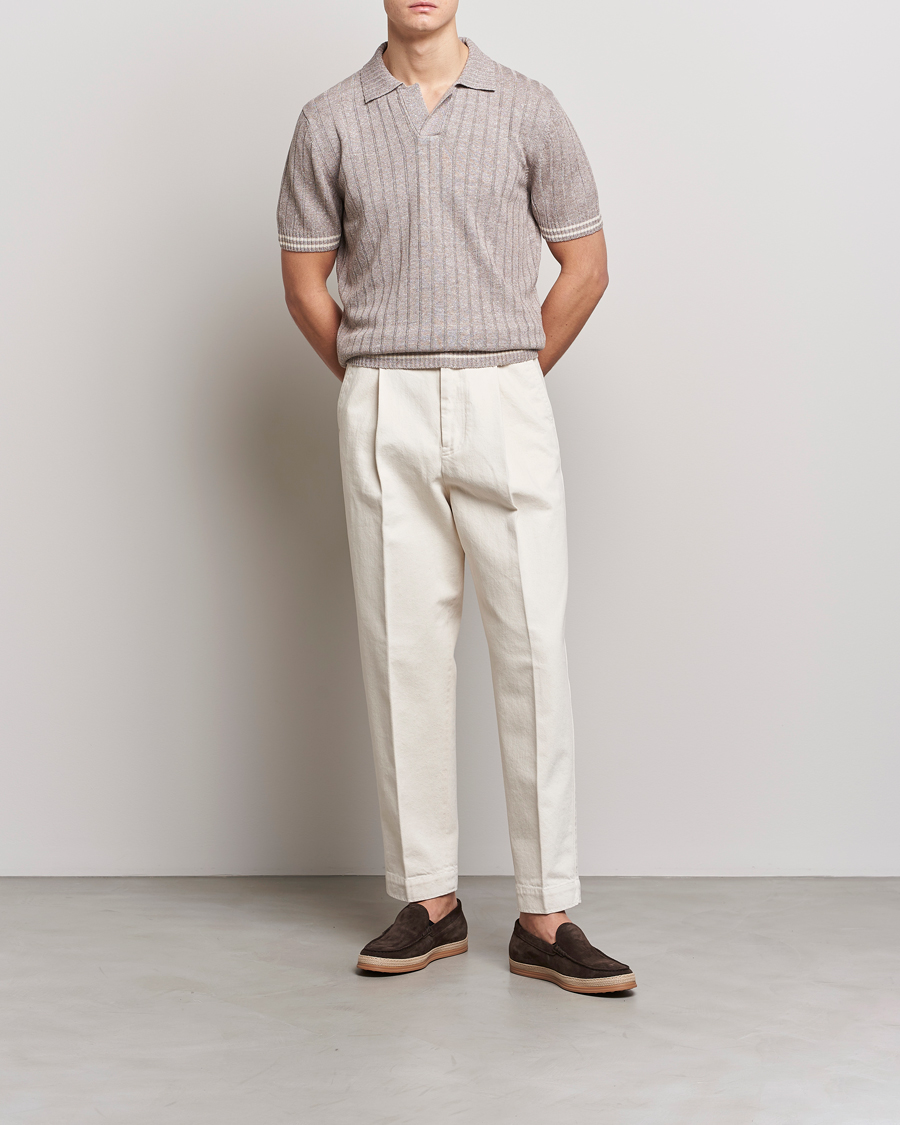 Herren | Poloshirts | Gran Sasso | Cotton/Linen Structured Knitted Polo Beige