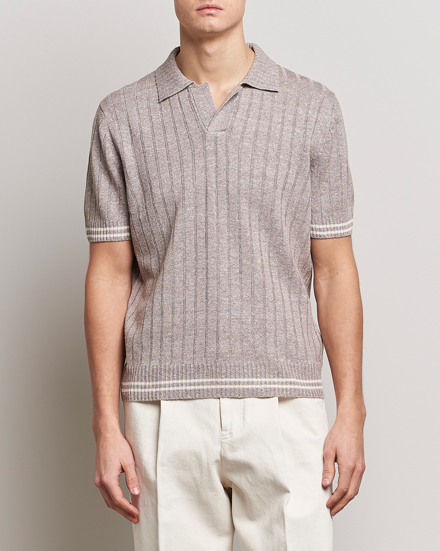 Herren | Poloshirts | Gran Sasso | Cotton/Linen Structured Knitted Polo Beige