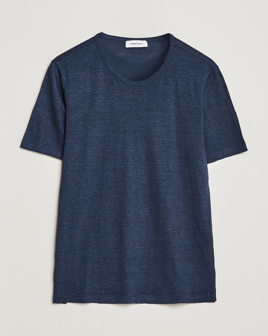 Herren | T-Shirts | Gran Sasso | Washed Linen Tee Navy