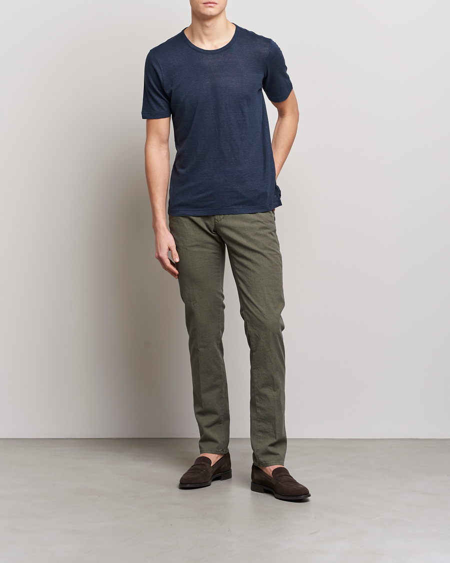 Herren | T-Shirts | Gran Sasso | Washed Linen Tee Navy
