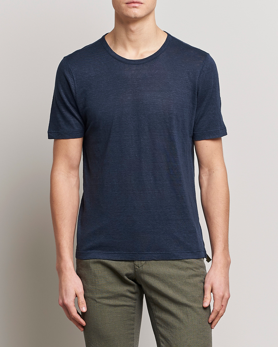 Herren | T-Shirts | Gran Sasso | Washed Linen Tee Navy