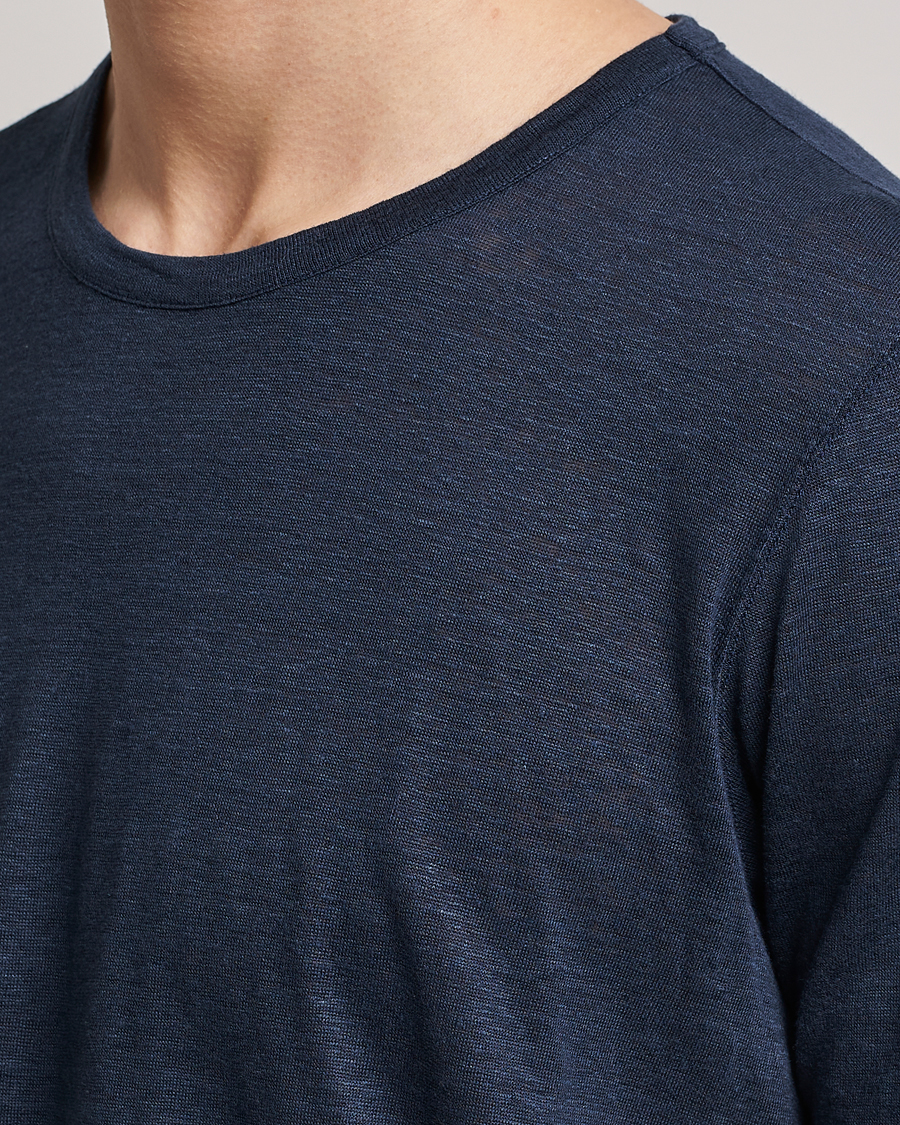 Herren | T-Shirts | Gran Sasso | Washed Linen Tee Navy