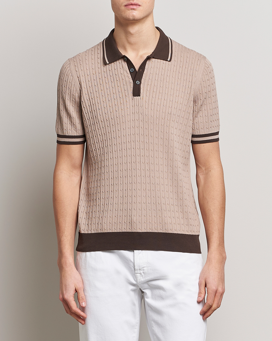 Herren | Poloshirts | Gran Sasso | Cable Knitted Contrast Polo Beige