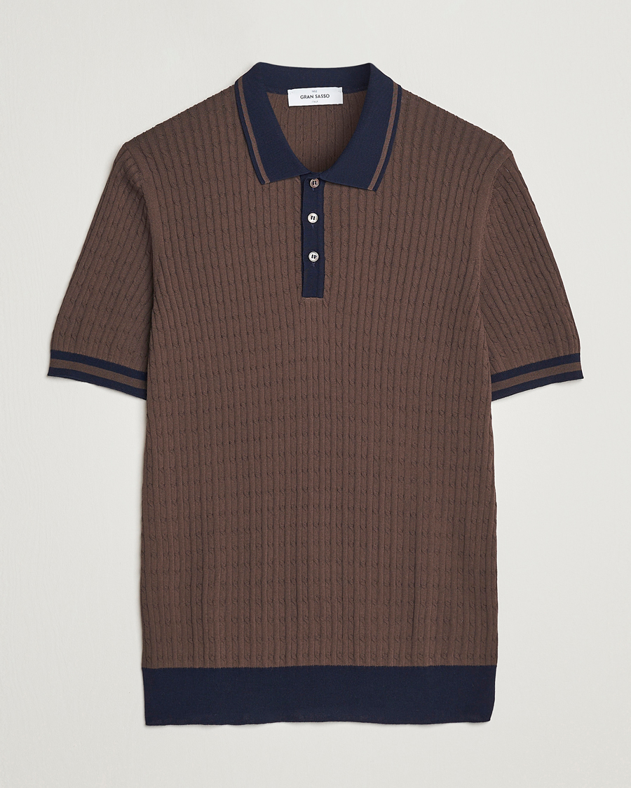 Herren | Poloshirts | Gran Sasso | Cable Knitted Contrast Polo Dark Brown