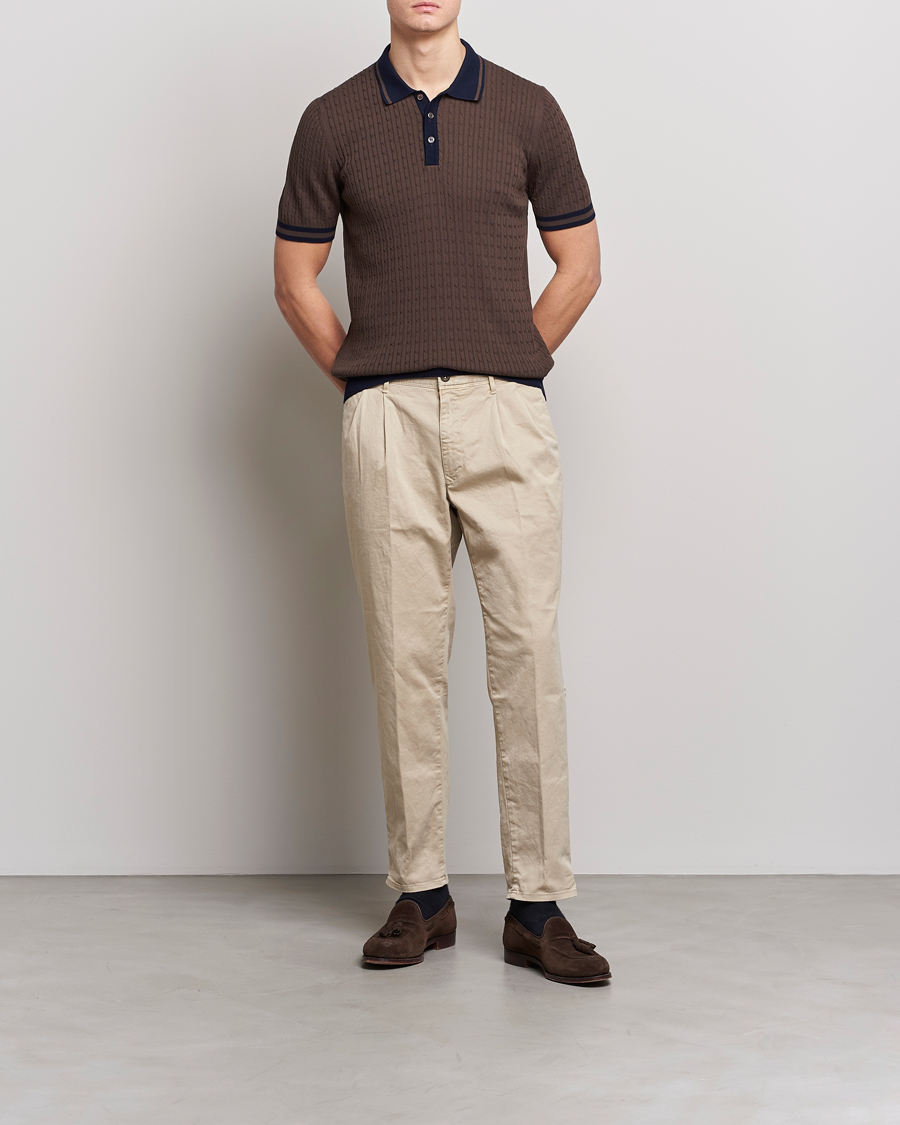 Herren | Poloshirts | Gran Sasso | Cable Knitted Contrast Polo Dark Brown