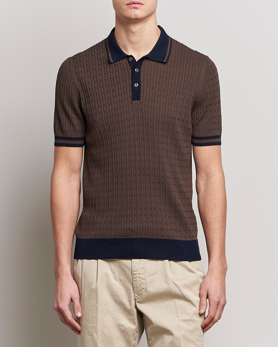 Herren | Poloshirts | Gran Sasso | Cable Knitted Contrast Polo Dark Brown