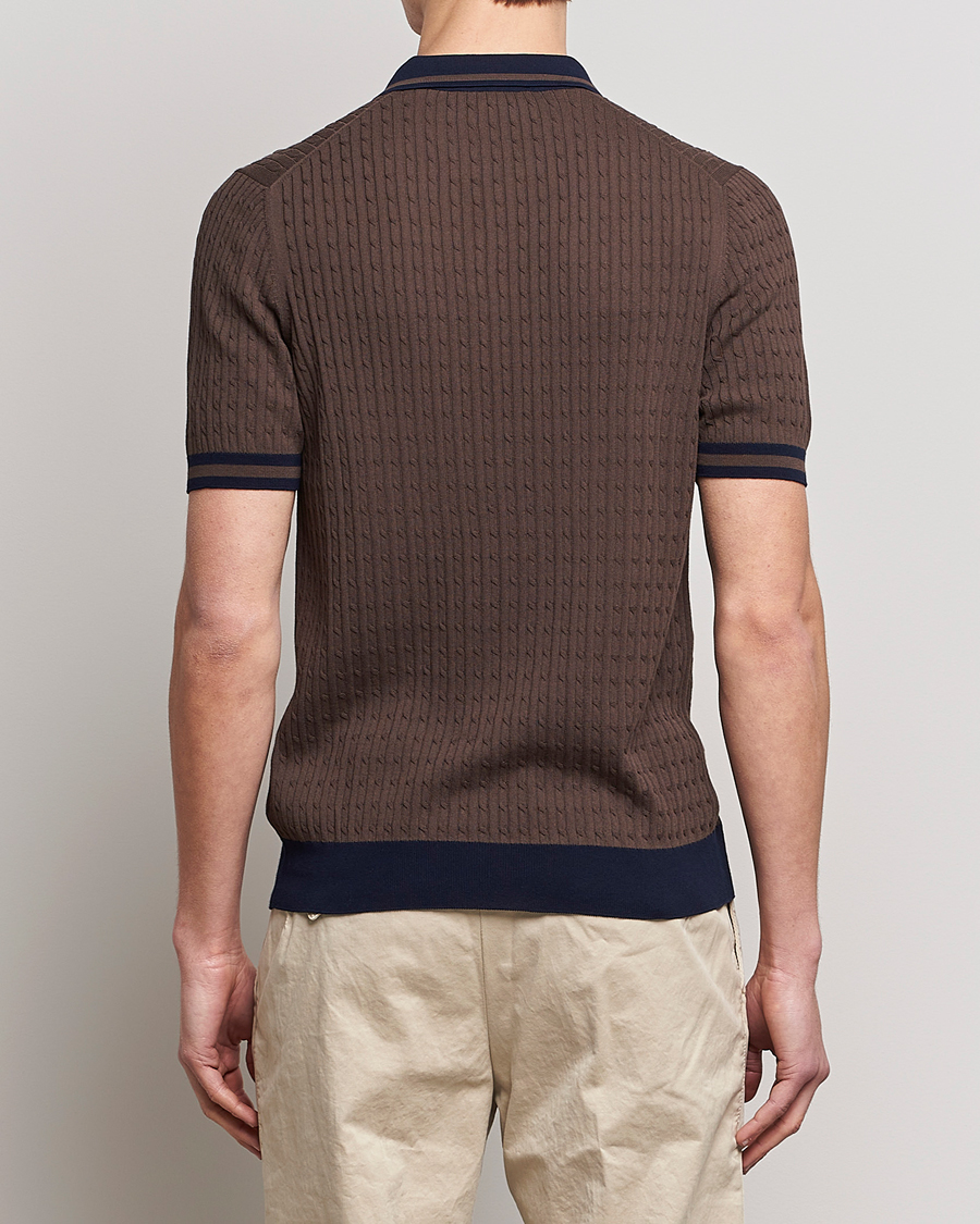 Herren | Poloshirts | Gran Sasso | Cable Knitted Contrast Polo Dark Brown
