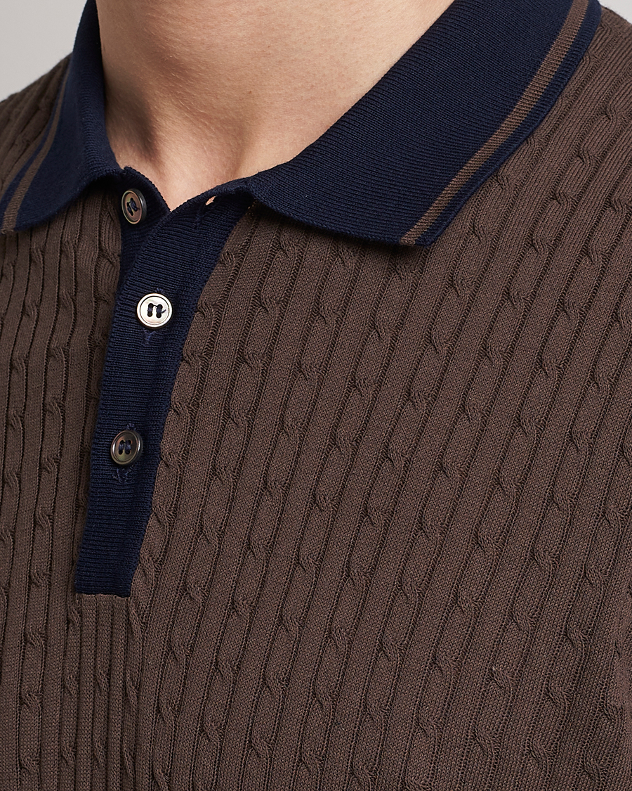 Herren | Poloshirts | Gran Sasso | Cable Knitted Contrast Polo Dark Brown