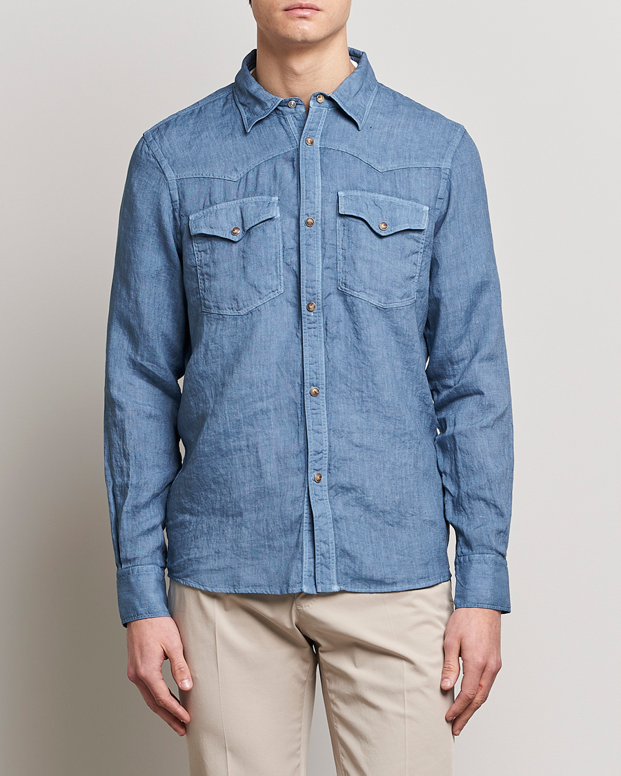 Herren | Hemden | Gran Sasso | Casual Pocket Linen Shirt Blue
