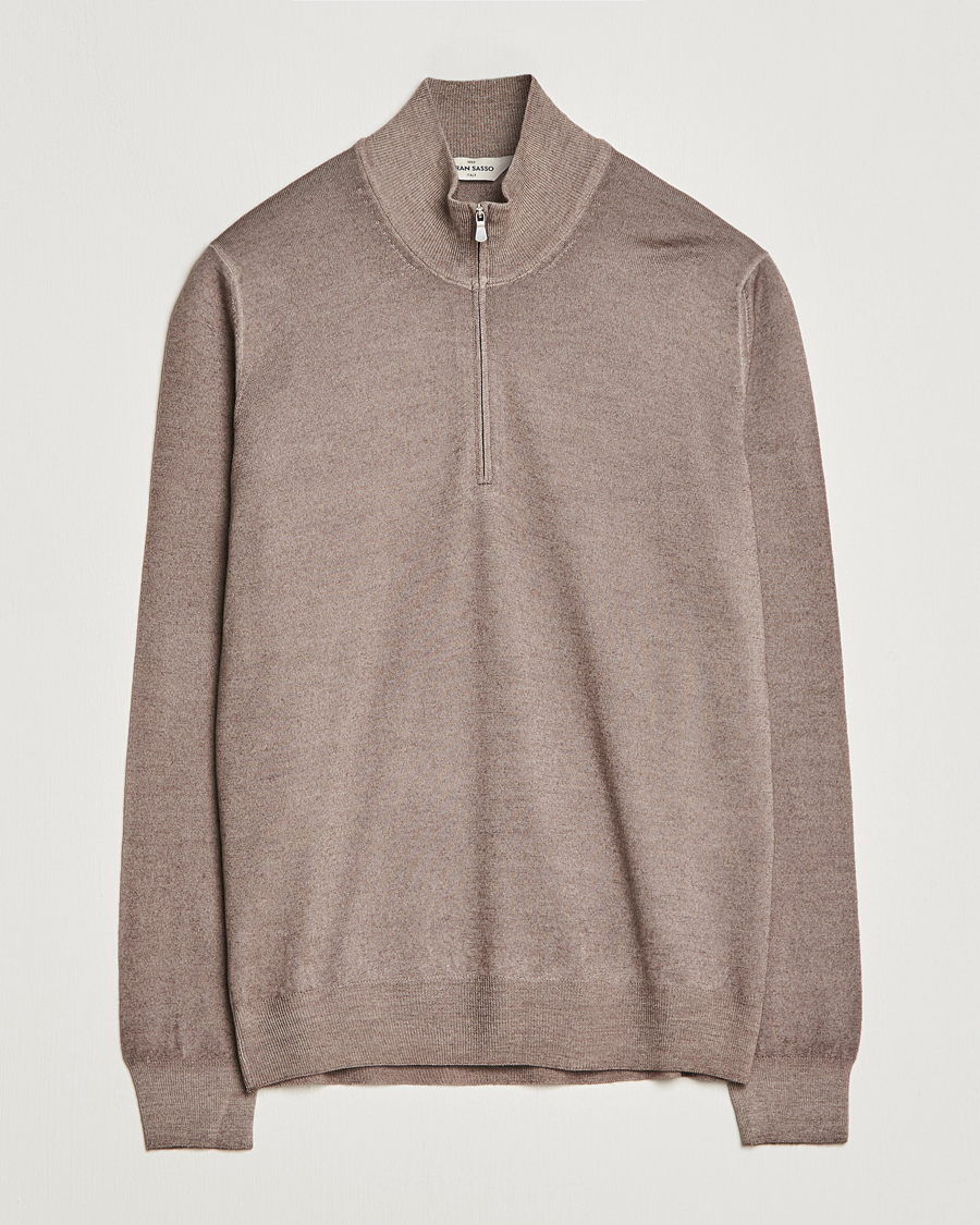 Herren | Pullover | Gran Sasso | Summer Merino Half Zip Sweater Brown Melange