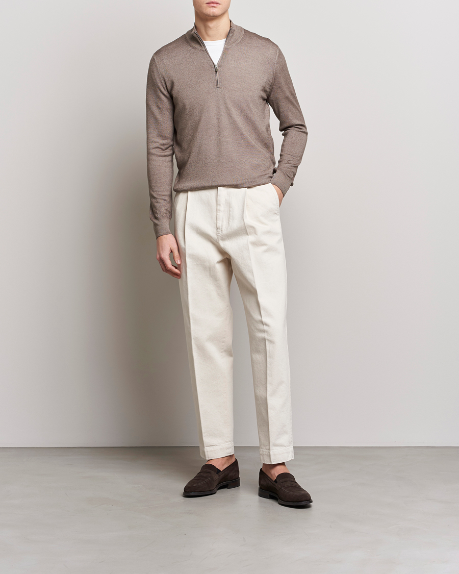 Herren | Pullover | Gran Sasso | Summer Merino Half Zip Sweater Brown Melange