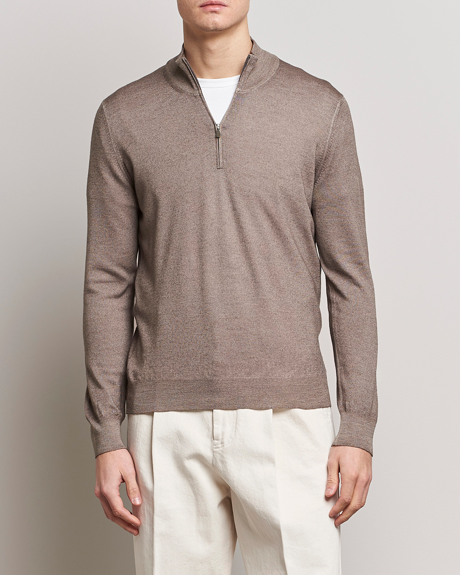 Herren | Pullover | Gran Sasso | Summer Merino Half Zip Sweater Brown Melange