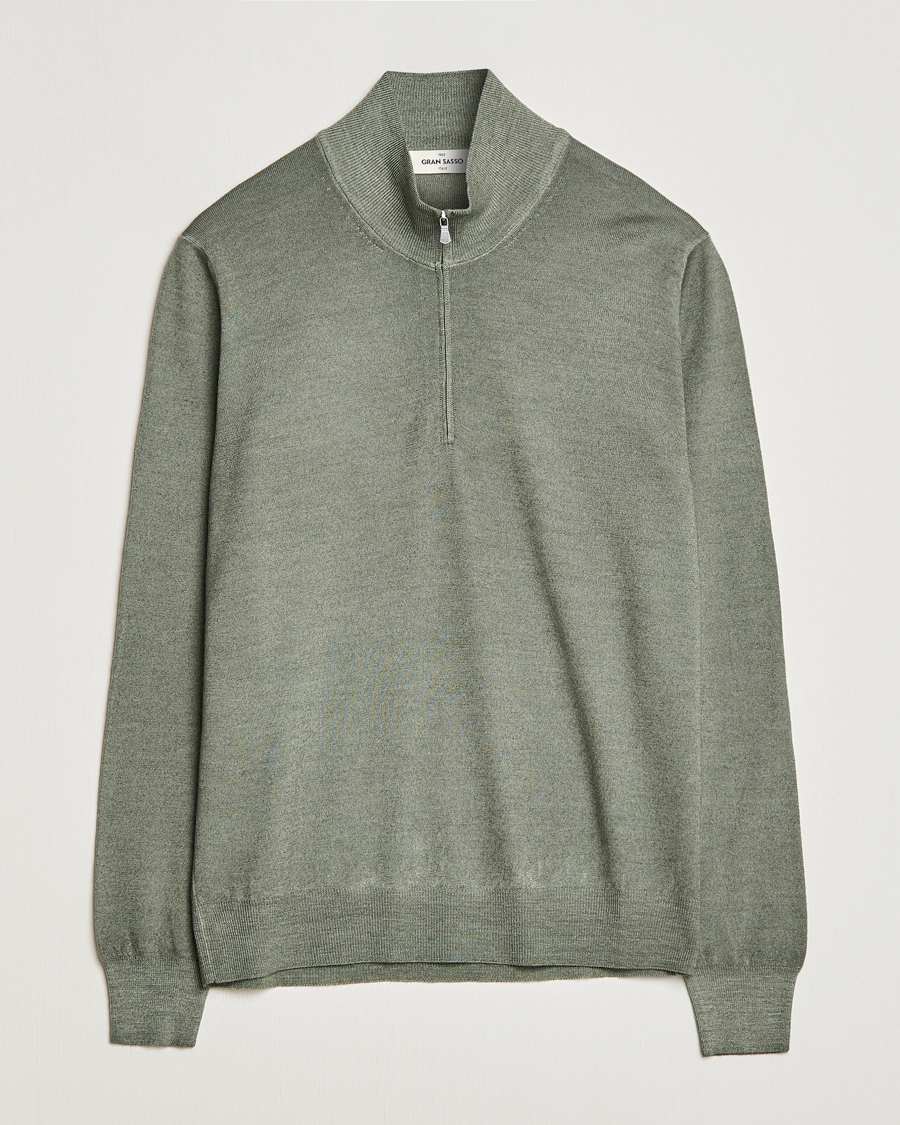 Herren | Pullover | Gran Sasso | Summer Merino Half Zip Sweater Green Melange