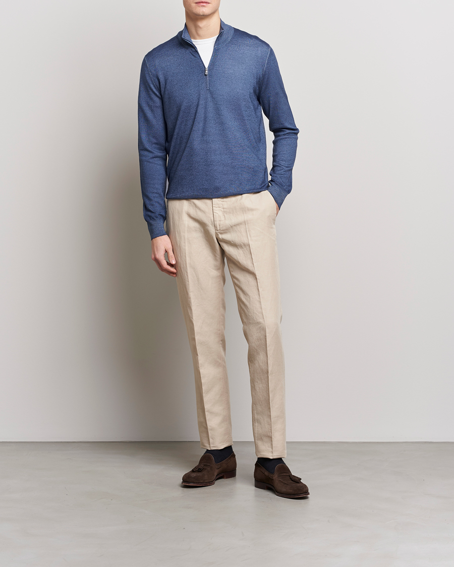 Herren | Pullover | Gran Sasso | Summer Merino Half Zip Sweater Blue Melange