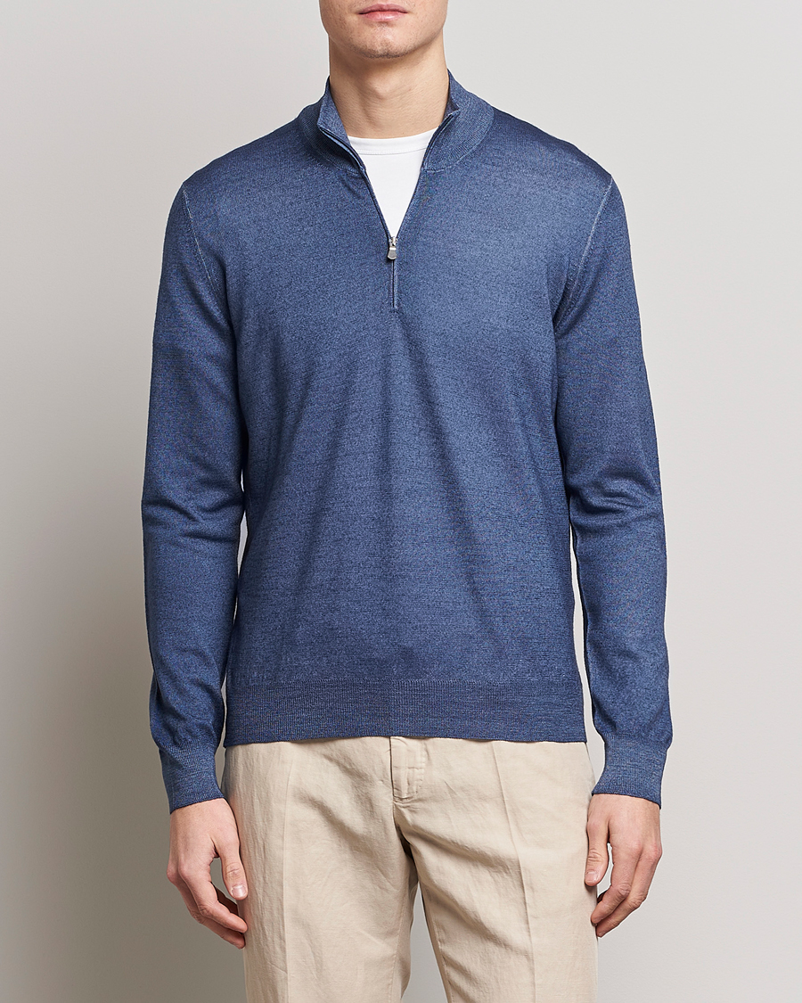 Herren | Pullover | Gran Sasso | Summer Merino Half Zip Sweater Blue Melange
