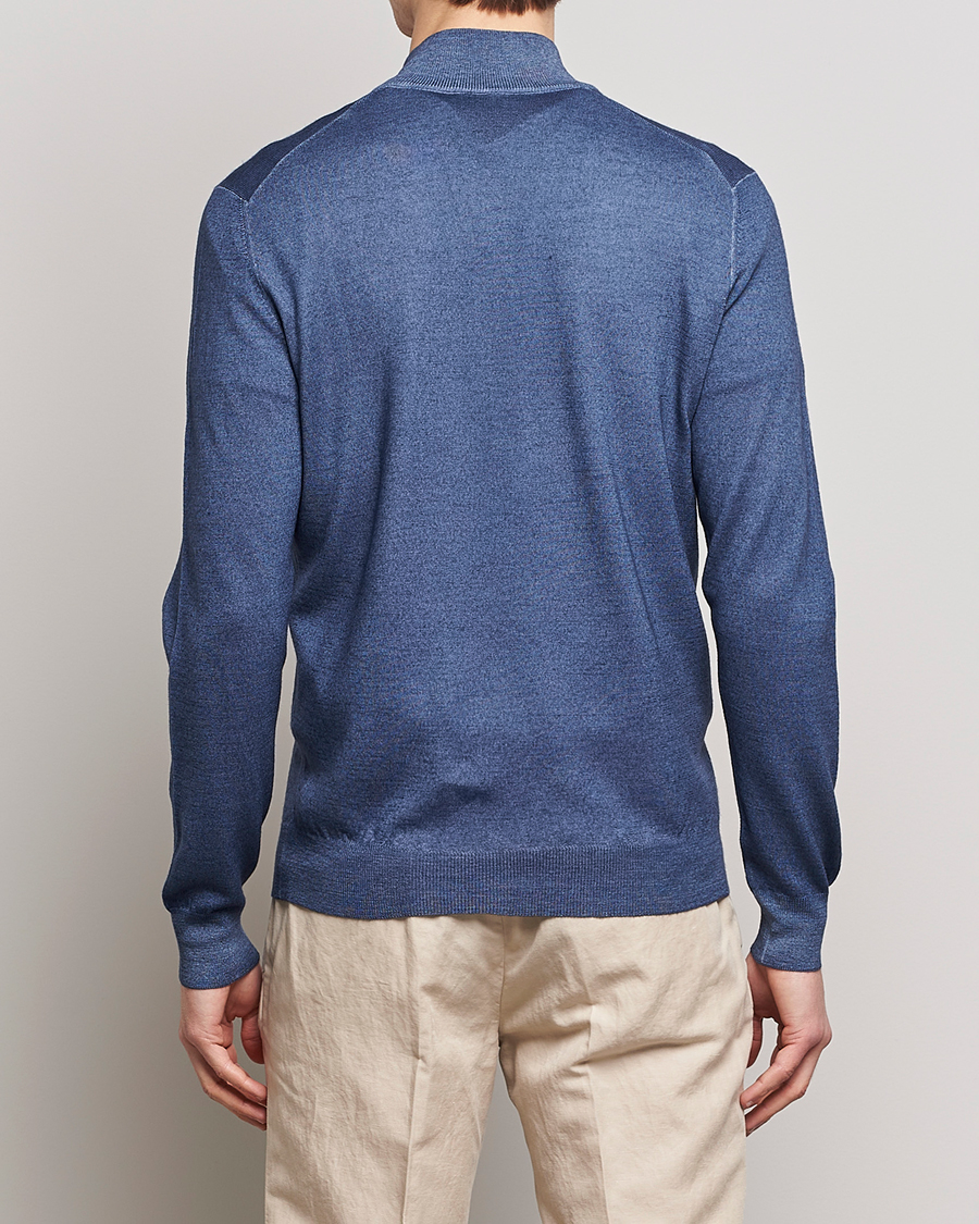 Herren | Pullover | Gran Sasso | Summer Merino Half Zip Sweater Blue Melange